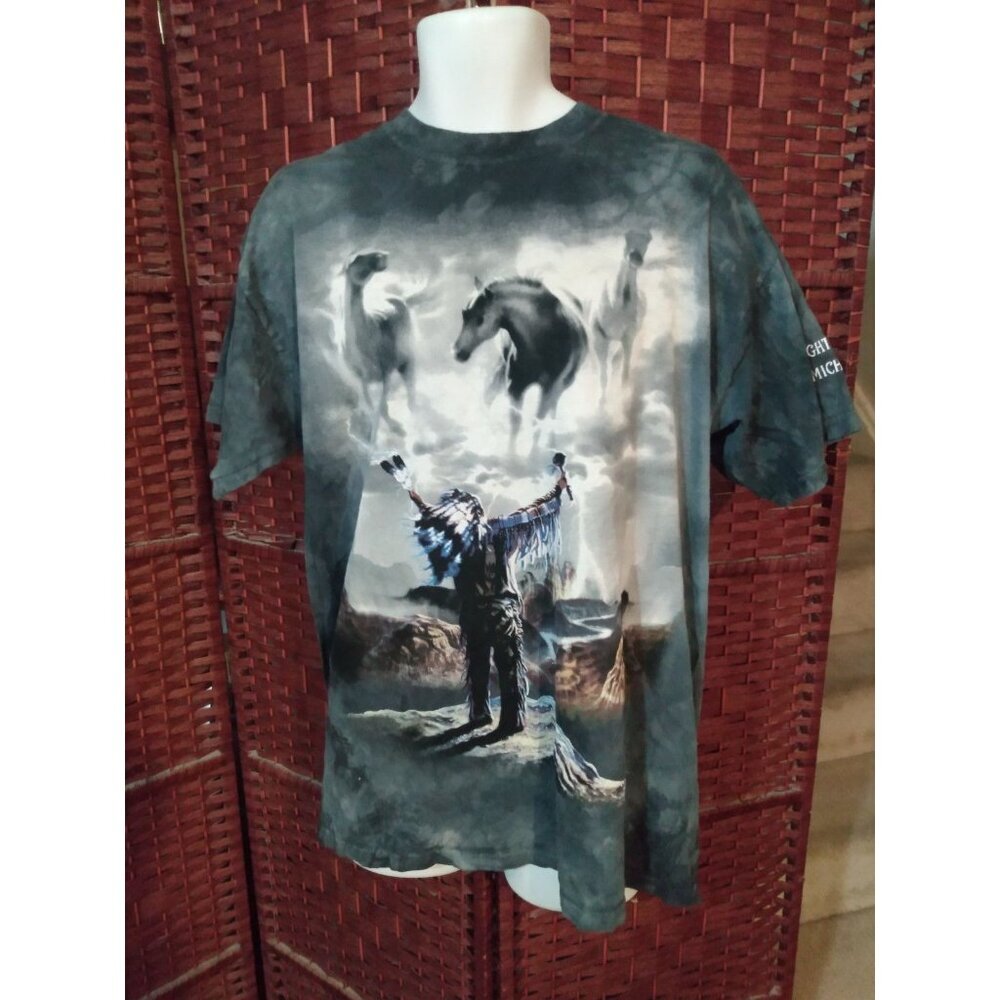 Vintage Y2K The Mountain Tie Dye T Shirt Native American Horses Warrior Large